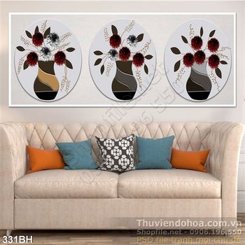 Tranh bình hoa nghệ thuật đẹp wall 3d in gạch men