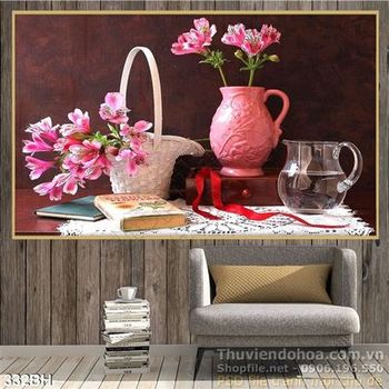 Tranh bình hoa cổ mạ vàng và hoa tulip