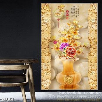 Tranh bình hoa giả ngọc kim tiền wall 3d in gạch