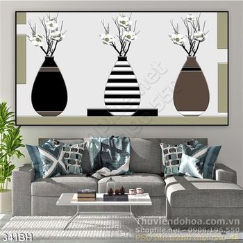 Tranh bình hoa hiện đại và bông hoa màu trắng