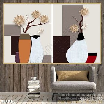 Tranh bình hoa hiện đại treo tường psd wall