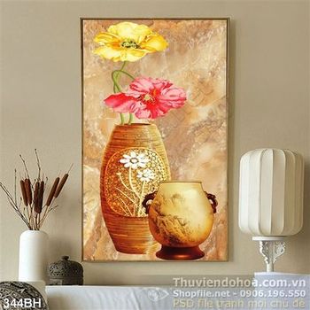 Tranh chậu hoa cổ mạ vàng đẹp độc đáo