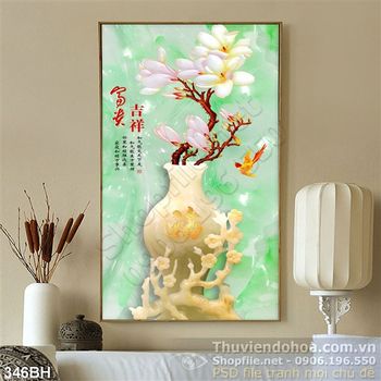Tranh bình hoa giả ngọc decor in gạch men