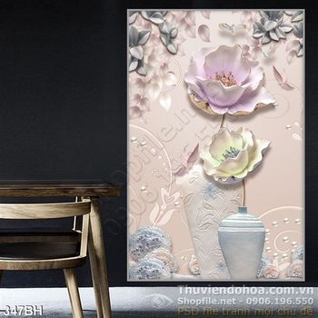 Tranh bình hoa  lụa 3d trang trí đẹp in uv