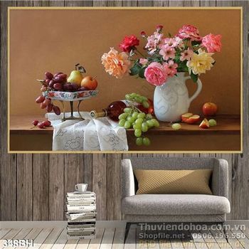 Tranh chậu hoa hiện đại sơn dầu psd