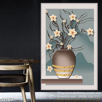 Tranh chậu hoa nghệ thuật in uv psd 2020