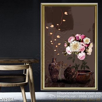 Tranh bình hoa sơn dầu mẫu đơn đẹp ấn tượng