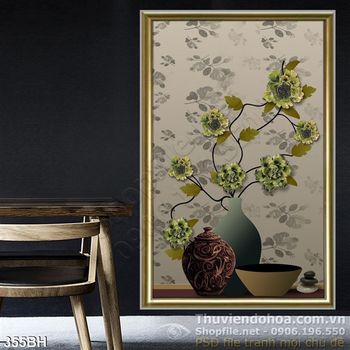 Tranh bình hoa nghệ thuật psd in uv