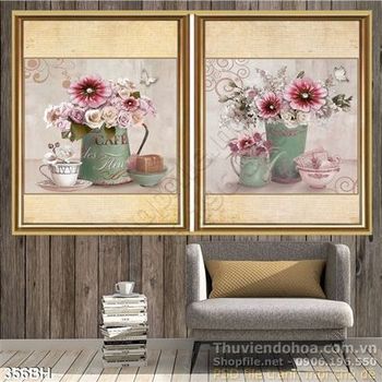 Tranh chậu hoa nghệ thuật in gạch uv