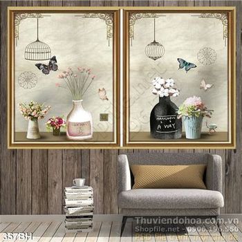 Tranh bình hoa hiện đại con bướm