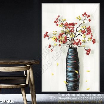 Tranh bình hoa sơn dầu cao ấn tượng