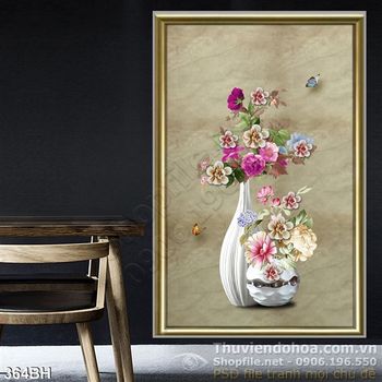 Tranh bình hoa nghệ thuật psd wall