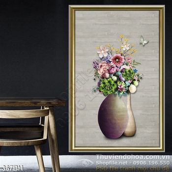 Tranh bình hoa nghệ thuật in gạch men đẹp psd