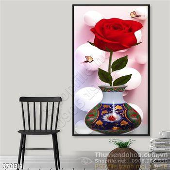 Tranh bình hoa hoa hồng sứ cổ in uv