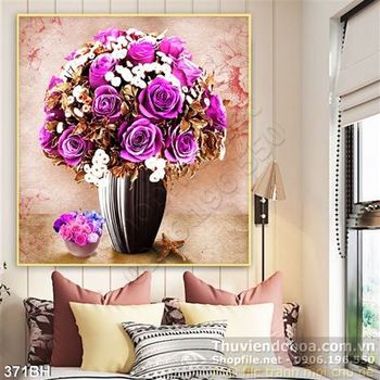 Tranh chậu hoa hoa hồng ấn tượng