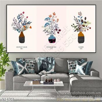 Tranh bình hoa hiện đại ấn tượng in uv psd