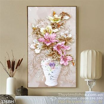 Tranh chậu hoa lụa 3 đẹp