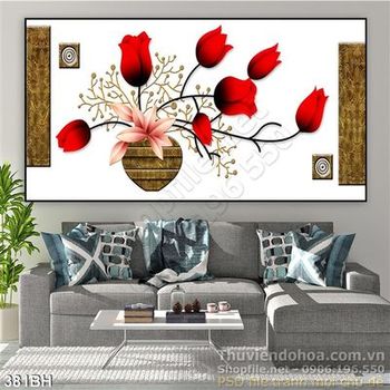 Tranh bình hoa khổ ngang hiện đại in uv