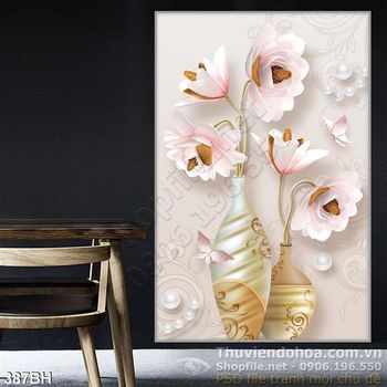 Tranh bình hoa hiện đại nghệ thuật wall 3d