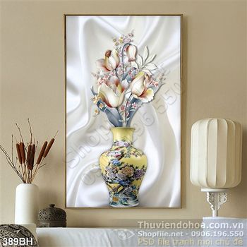 Tranh bình hoa cổ psd hiện đại nghệ thuật