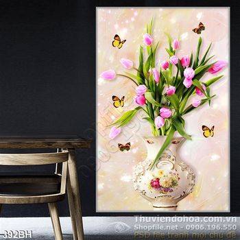 Tranh bình hoa giả ngọc và hoa tulip