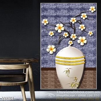 Tranh bình hoa hiện đại và bông hoa sứ trắng