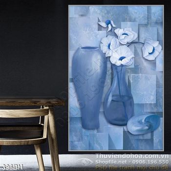 Tranh bình hoa trừu tượng psd