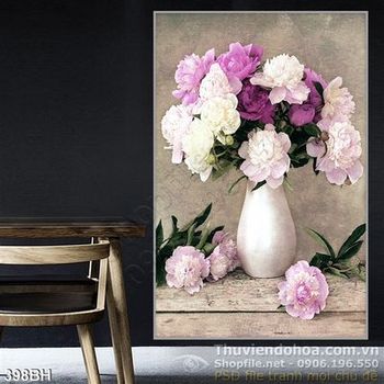Tranh bình hoa sơn dầu ấn tượng psd