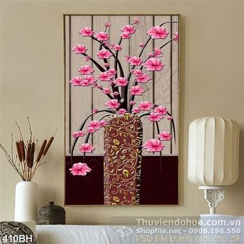 Tranh bình hoa psd hoa mai