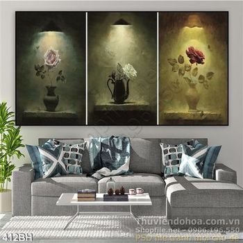 Tranh bình hoa nghệ thuật decor wall in uv