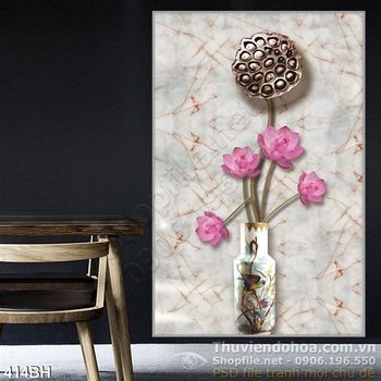 Tranh bình hoa cổ hoa sen nghệ thuật