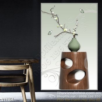 Tranh bình hoa nghệ thuật in gạch psd wall