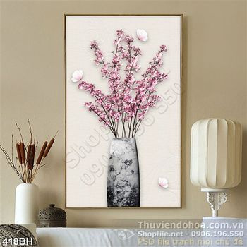 Tranh chậu hoa đào mùa xuân