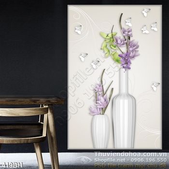 Tranh bình hoa hiện đại hoa tím