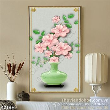 Tranh bình hoa màu xanh ngọc lam đẹp