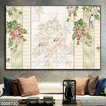 Tranh 3D hoa và chim yến