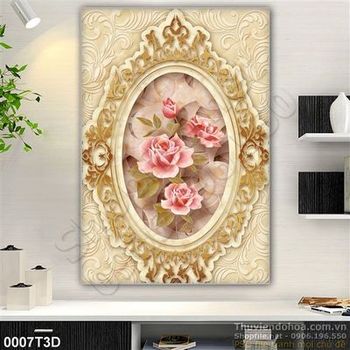Tranh 3D hoa hồng cổ điển nền vàng