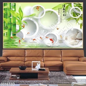 Tranh 3D cây trúc và cá