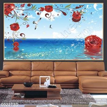Tranh 3D hoa hồng và biển