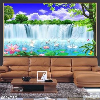 Tranh 3D hồ thiên nga và hoa sen