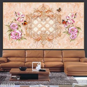 Tranh 3D hoa mẫu đơn cổ điển