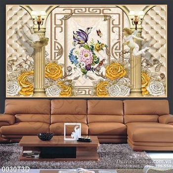 Tranh 3D thiên thần và hoa cổ điển