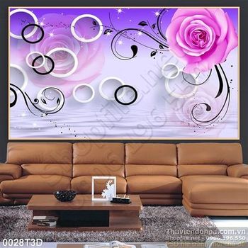 Tranh 3D hoa hồng nền tím