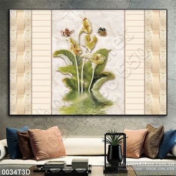 Tranh 3D hoa bạch môn nền gạch