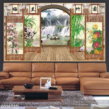 Tranh 3D nội thất bình phong cổ điển