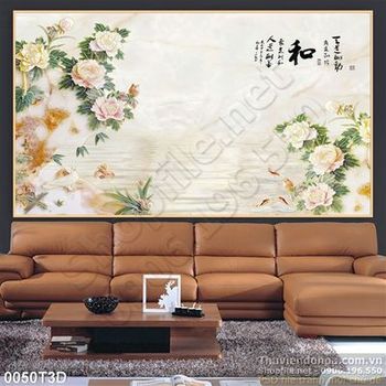 Tranh 3D treo tường hoa mẫu đơn