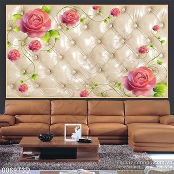 Tranh 3D hoa hồng treo tường nền vàng