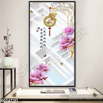 Tranh 3D hoa hồng nền trắng treo tường