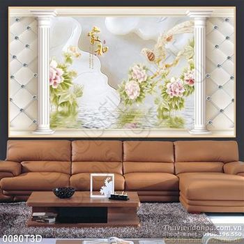 Tranh 3D hoa mẫu đơn cổ điển