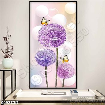 Tranh 3D bồ công anh nền tím